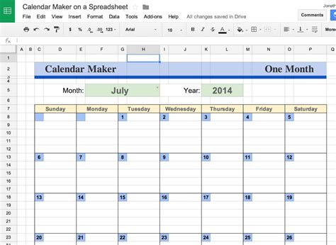 calendar google sheets template